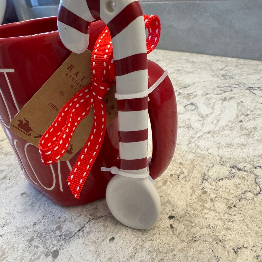 NWT Rae‎ Dunn Red Ceramic mug "Hot Cocoa with candy cane spoon" attached - Picture 6 of 8
